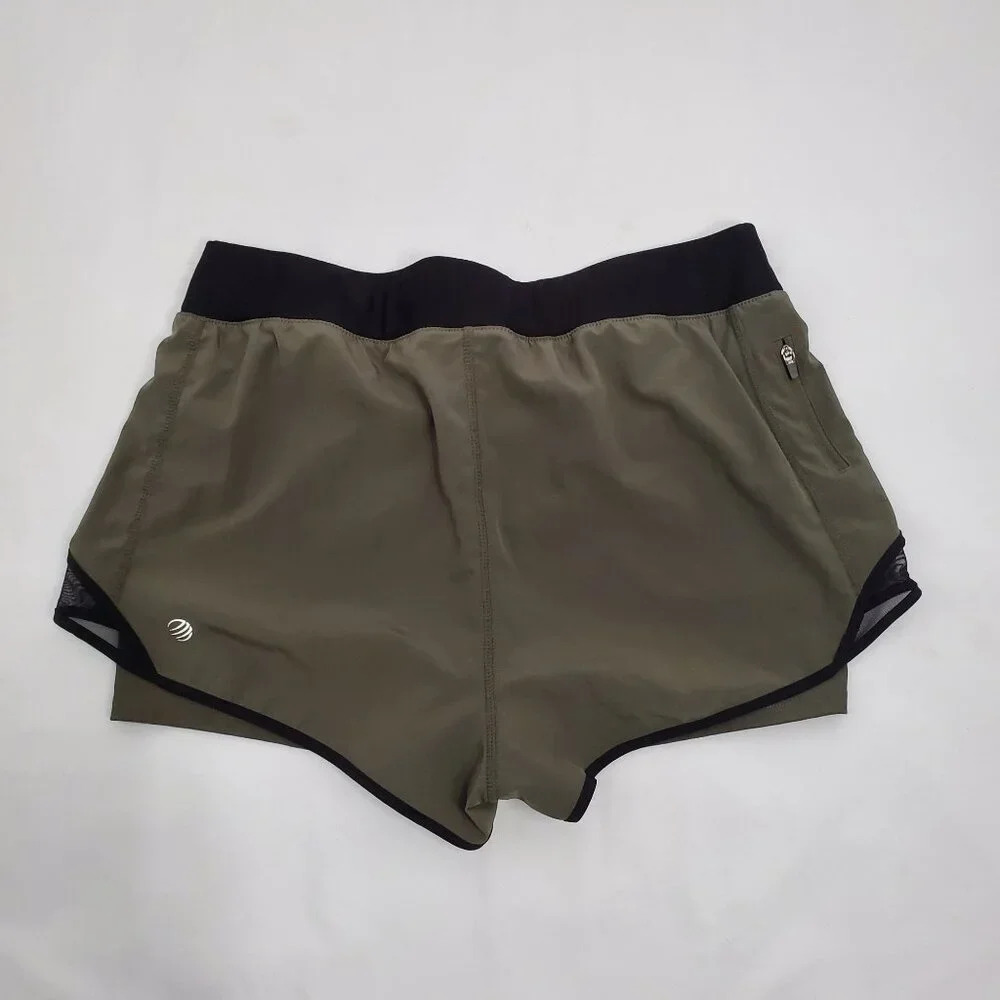 MPG Women's‎ Olive Combo Athletic Training Running Retro Run Shorts Size Large - Picture 4 of 11